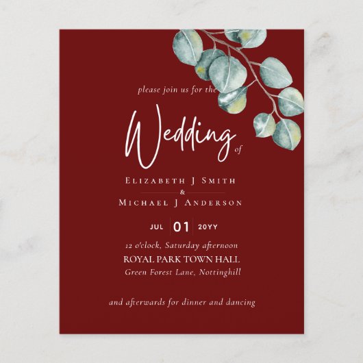 Creëer Je eigen BURGUNDY Eucalyptus Wedding Flyer (Voorkant)