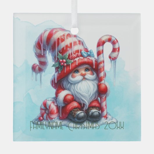 Creëer Je eigen Chubby Peppermint Christmas Gnome Glas Ornament (Voorkant)