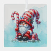 Creëer Je eigen Chubby Peppermint Christmas Gnome Glas Ornament (Achterkant)