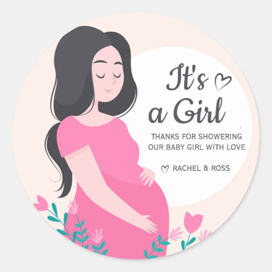 Creëer je eigen Custom Girl Baby shower Roze Ronde Sticker (Voorkant)