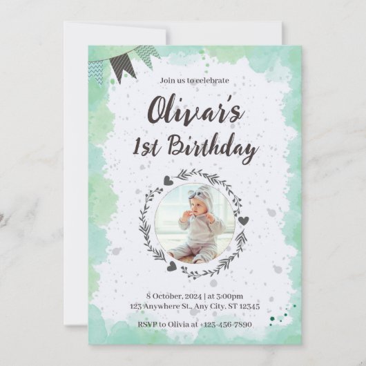 Creëer je eigen Custom Photo Boy Blue 1st Verjaard Kaart (Voorkant)