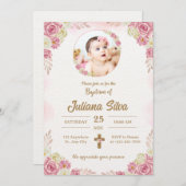 Creëer je eigen Custom Photo Girls Pink Baptism Kaart (Voorkant / Achterkant)