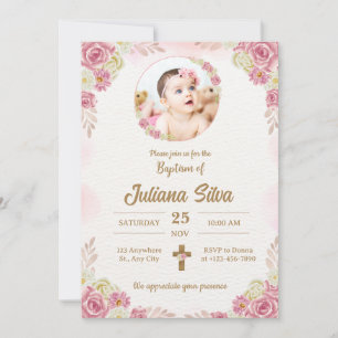 Creëer je eigen Custom Photo Girls Pink Baptism Kaart