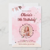 Creëer je eigen Custom Photo Girls Pink Verjaardag Kaart (Voorkant)