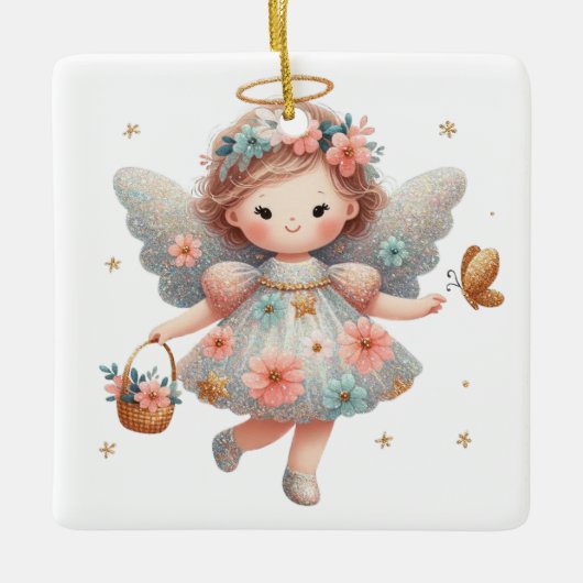 Creëer Je eigen dansende Daisies Angel Keramisch Ornament (Voorkant)