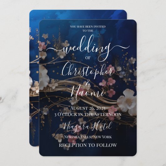 Creëer je eigen diepblauwe verstrooide bloemen kaart (Voorkant / Achterkant)