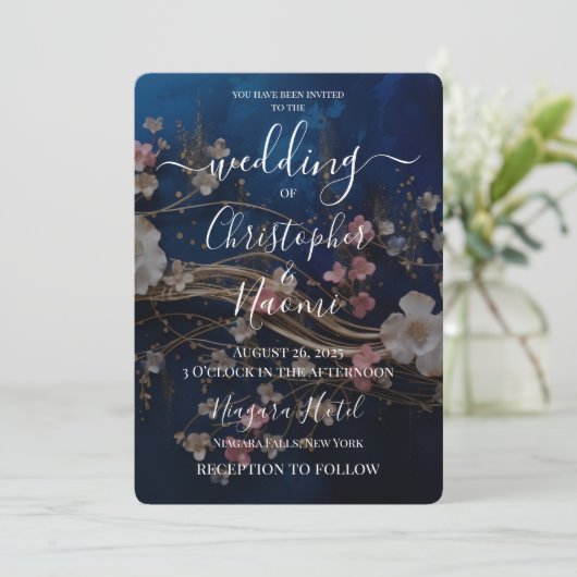 Creëer je eigen diepblauwe verstrooide bloemen kaart (Staand voorkant)