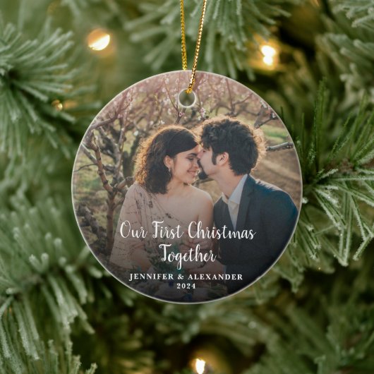 Creëer je eigen eerste kerstfeest met foto keramisch ornament (Boom)