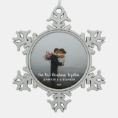 Creëer je eigen eerste kerstfeest met foto tin sneeuwvlok ornament (Voorkant)