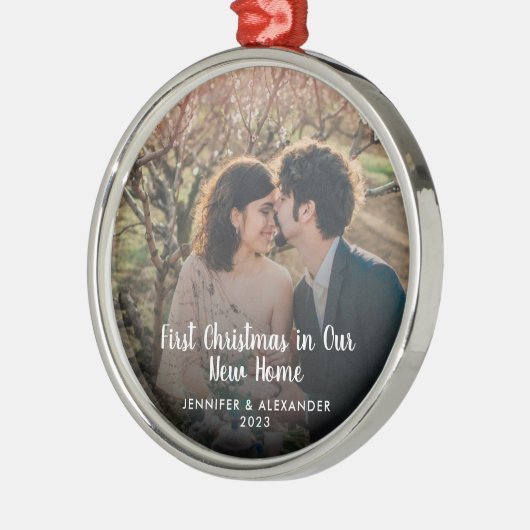 Creëer je eigen Eerste Kerstmis op nieuwe foto Metalen Ornament (Links)