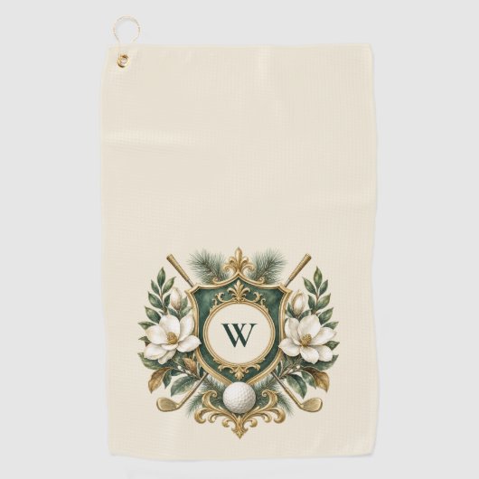 Creëer Je Eigen Elegant Bloemrijk Monogram Golfhanddoek (Voorkant)