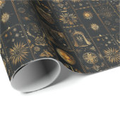 Creëer Je Eigen Elegante Gouden Mystieke Patchwork Cadeaupapier (Rol Hoek)