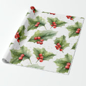 Creëer je eigen elegante Red Holly Cadeaupapier (Uitgerold)
