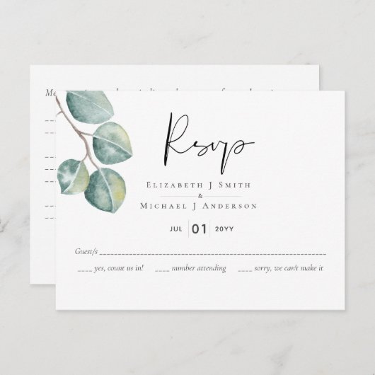 Creëer Je eigen Eucalyptus Greenery Wedding Briefkaart (Voorkant / Achterkant)