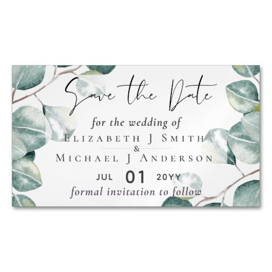 Creëer Je eigen Eucalyptus Greenery Wedding Magnetisch Visitekaartje (Voorkant)