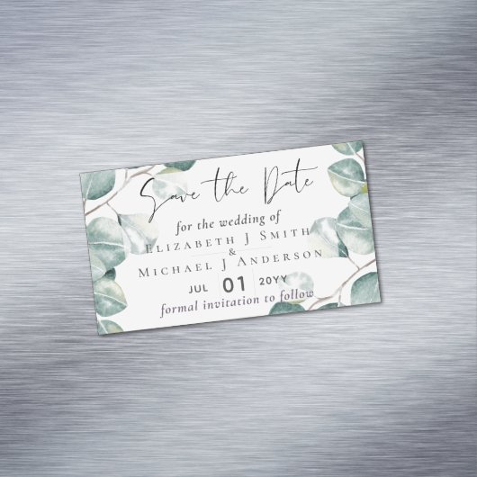 Creëer Je eigen Eucalyptus Greenery Wedding Magnetisch Visitekaartje (Voorbeeld)