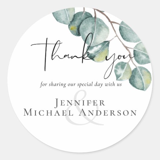 Creëer Je eigen Eucalyptus Greenery Wedding Ronde Sticker (Voorkant)
