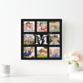 Creëer je eigen familie 8 Foto Collage Black Squar Vierkante Klok (Huis)