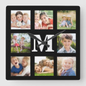 Creëer je eigen familie 8 Foto Collage Black Squar Vierkante Klok (Voorkant)