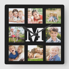 Creëer je eigen familie 8 Foto Collage Black Squar Vierkante Klok