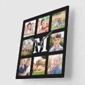 Creëer je eigen familie 8 Foto Collage Black Squar Vierkante Klok (Hoek)