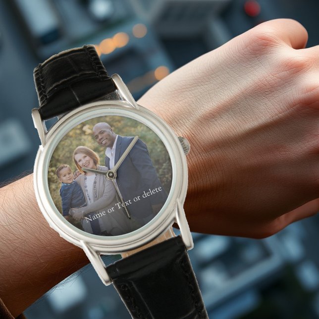 Creëer je eigen familie foto aandenken horloge (Create your own family photo keepsake watch. You can add your own photo, names/text.)