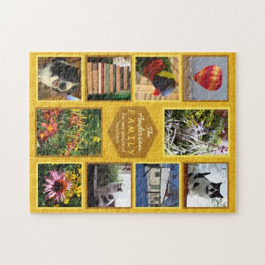 Creëer Je eigen familie Foto Collage Name Honey Legpuzzel (Horizontaal)