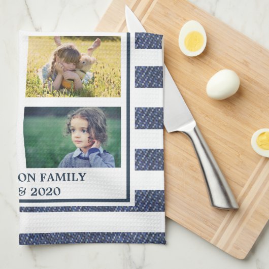 Creëer je eigen familiefoto collage gestreept theedoek (Quarter Fold)