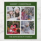 Creëer je eigen familiefoto collage kerst wijn etiket (Enkel label)