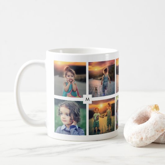 Creëer je eigen familiefoto collage monogramma koffiemok (Met donut)