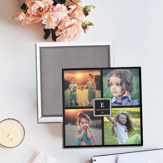 Creëer je eigen familiefoto collage monogramma magneet