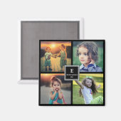 Creëer je eigen familiefoto collage monogramma magneet (Voorkant / Achterkant)