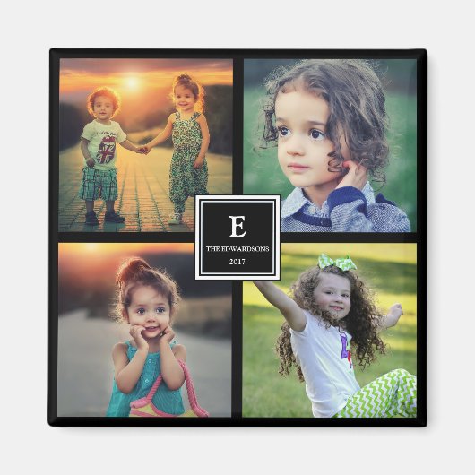 Creëer je eigen familiefoto collage monogramma magneet (Voorkant)