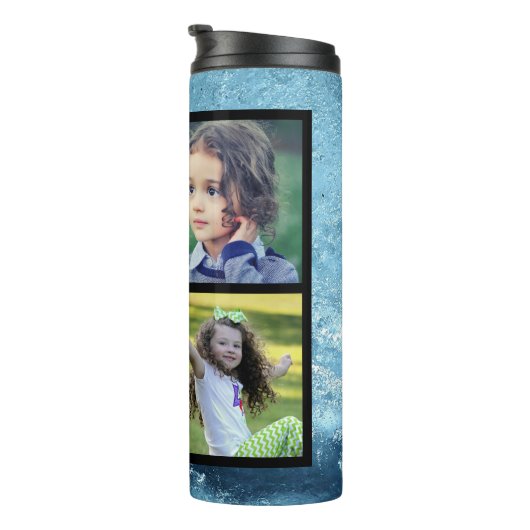 Creëer je eigen familiefoto collage monogramma thermosbeker (Geroteerd rechts)