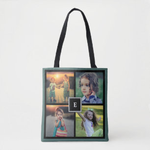 Creëer je eigen familiefoto collage monogramma tote bag