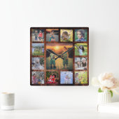 Creëer je eigen familiefoto collage rustiek wood vierkante klok (Huis)