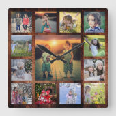 Creëer je eigen familiefoto collage rustiek wood vierkante klok (Voorkant)