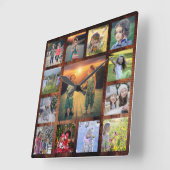 Creëer je eigen familiefoto collage rustiek wood vierkante klok (Hoek)