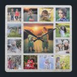 Creëer je eigen familiefoto collage rustiwood vierkante klok<br><div class="desc">Creëer je eigen familiefoillage,  rustic driftwood,  Square Wall Clock. Voeg je eigen mooiste foto's toe en creëer een zeer persoonlijke en unieke klok.</div>