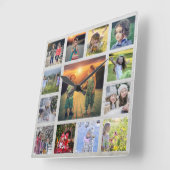 Creëer je eigen familiefoto collage rustiwood vierkante klok (Hoek)