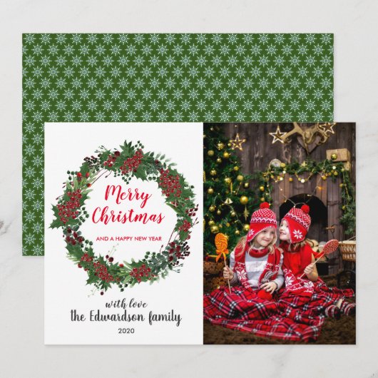 Creëer je eigen familiefoto Merry kerst heilily Feestdagenkaart (Voorkant / Achterkant)