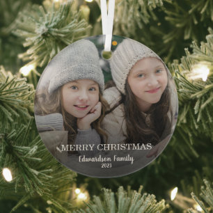 Creëer je eigen familiefoto Merry Kerstry Glas Ornament
