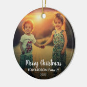 Creëer je eigen familiefoto Merry Kerstry Keramisch Ornament (Links)