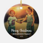 Creëer je eigen familiefoto Merry Kerstry Keramisch Ornament (Achterkant)