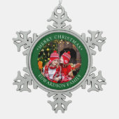 Creëer je eigen familiefoto Merry Kerstry Tin Sneeuwvlok Ornament (Voorkant)