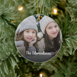 Creëer je eigen familiefoto persoonlijke kerst keramisch ornament