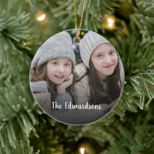 Creëer je eigen familiefoto persoonlijke kerst keramisch ornament