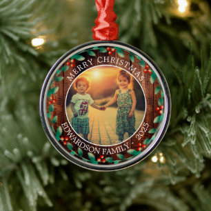 Creëer je eigen familiefoto persoonlijke kerst metalen ornament