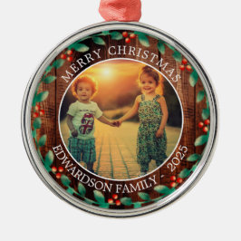 Creëer je eigen familiefoto persoonlijke kerst metalen ornament