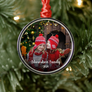 Creëer je eigen familiefoto persoonlijke kerst metalen ornament